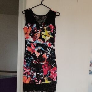 Frank Lyman Design Black and Multicolor Floral Mini Dress